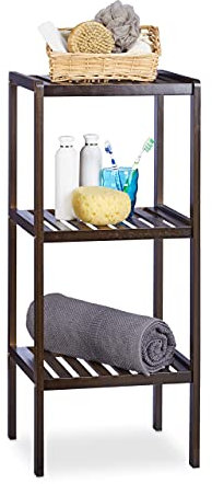 Relaxdays Bambus Badregal, 3 Ablageflächen, Holzregal, Standregal, Bambusregal, Küchenregal, HBT 80x34,5X 33cm, braun