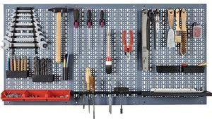 Küpper Lochwand 1200 x 600 mm, 3-teilig, Euro-Lochung, 12 Haken, Silber, Stahl, 100% Legierter Stahl, Werkzeug-Lochplatte, Hakenleiste