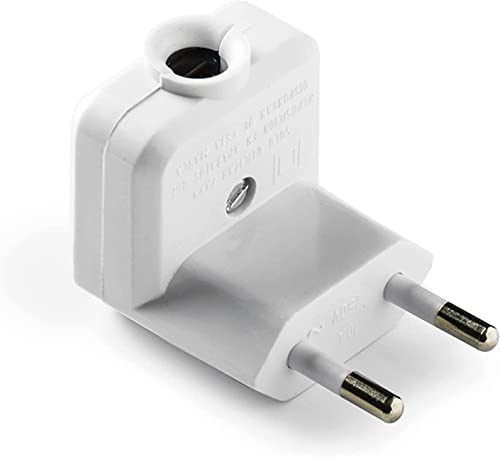 CABLEPELADO Clavija Enchufe trasmueble acodado | Clavija Bipolar Angular | Salida Cable Lateral | 10A | 250V | IP20 | 3,7kW | Macho | Blanco