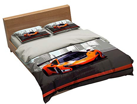 3 Piece Duvet Cover Set with 2 Pillowcases, 3D Print, with Zip, Easy Care, Smooth and Ultra Soft, Microfibre, 1 Duvet Cover and 2 Pillowcases, Racing Car F, 135 x 200 cm
