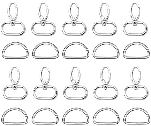 Trimming Shop 20 metallkarbinhakar och D-ring för remmar, ryggsäckar, fästband, husdjurshalsband, väsktillbehör, pysseltillbehör 32 mm silver