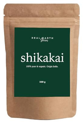 Real Earth - Shikakai en polvo - 100% puro y orgánico - Cosmética natural en polvo - Champú natural - Mascarilla capilar natural - Cosmética ayurvédica - Vegano - 250gr