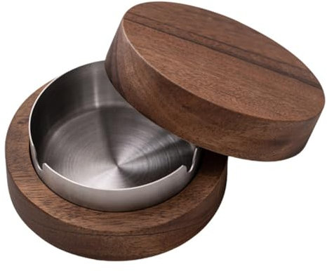 Posacenere in legno con coperchio - Posacenere decorativo per interni ed esterni - Posacenere originale con coperchio antiodori - Colore: Legno e metallo