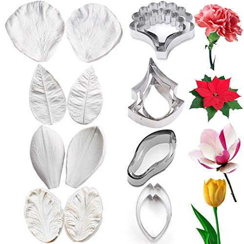 8set Sugar Paste Flower Cutter with Fondant Silicone Veiner Mould
