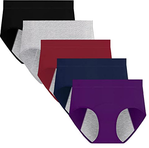 Anntry Pantalones de período para Mujer, Ropa Interior posparto de Cintura Media Alta, Braguitas de algodón Menstrual a Prueba de Fugas, Paquete de 5 (XXL, Color-1)
