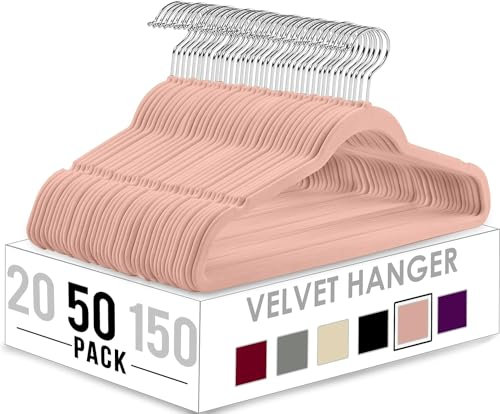 Utopia Home - Antirutsch-Kleiderbügel aus Samt - rutschfeste und strapazierfähige Kleiderbügel aus Samt - Stark genug, Jacken und Pullover zu halten (Rosa, 50er-Pack)