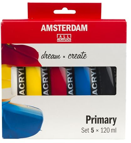 Amsterdam Standard Series Pintura Acrílica | Set de Mezcla Teoría del Color (5 x 120 ml) | Colores Primarios + Negro y Blanco