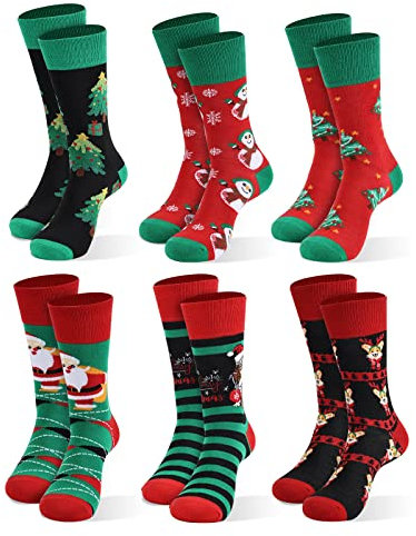 Moonlight Manor Chaussettes de Noël pour hommes, 6 ensembles de chaussettes de Noël pour hommes, chaussettes à col rond de Noël taille fr 37-46