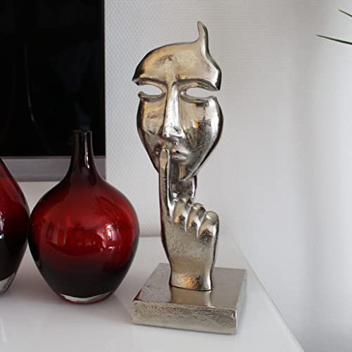 Arnusa Dekofigur Silence Face aus Aluminium silberfarben 36,5 x 11 cm Skulptur Moderne Dekoration Metall Silber Wohnzimmerdekoration