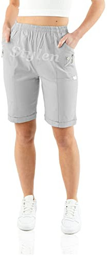 URBAN STITCH Shorts for Women UK Ladies Capri Stretch Pants Crop Trousers Summer Pull On Bermuda Shorts Lounge Loungewear Elasticated Casual Clothes (18, Grey)