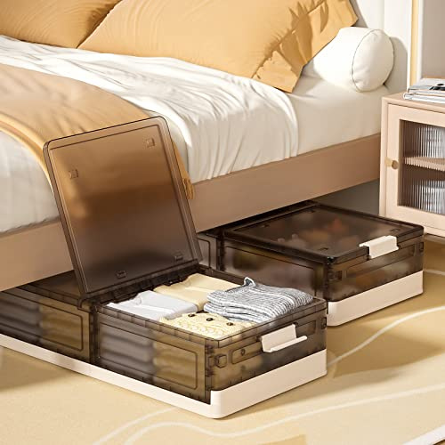Luseba Under Bed Storage Containers, Stackable Under Bed Rolling Storage Plastic Containers, 11.5Gal Storage Bins with Wheels, Multi-purpose Storage Bins with Lids for Clothes, Shoes, And Duvets