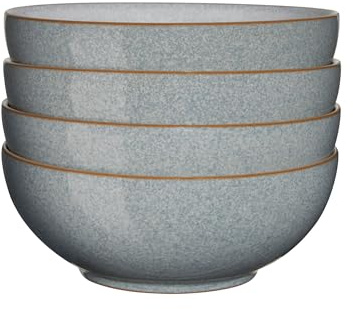 Denby - Elements Light Grey Coupe Cereal Bowls Set of 4 - Dishwasher Microwave Safe Crockery 820ml 17cm - Pale Grey Ceramic Stoneware Tableware - Chip & Crack Resistant Soup Bowls