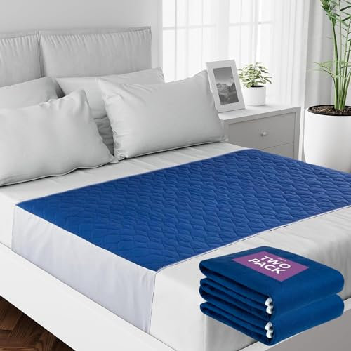 Lynmark® 2x Waterproof Bed Protector with Tuck-In Flaps - Washable Bedwetting & Incontinence Sheets Absorb Up to 2L - Leak-Proof OEKO-Tex Certified Cotton Mattress Pad for Double Beds - 135x85cm, Navy
