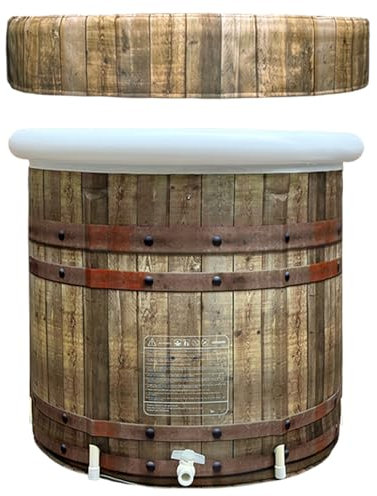 B&Y Faltbare Erwachsene Badewanne mit Abdeckung, 80cm Ø Large Eisbaden Tonne Aufblasbare Eisbad für Athleten und Sportler, 377L Freistehende Ice Tub Eisfass für Kaltwassertherapie