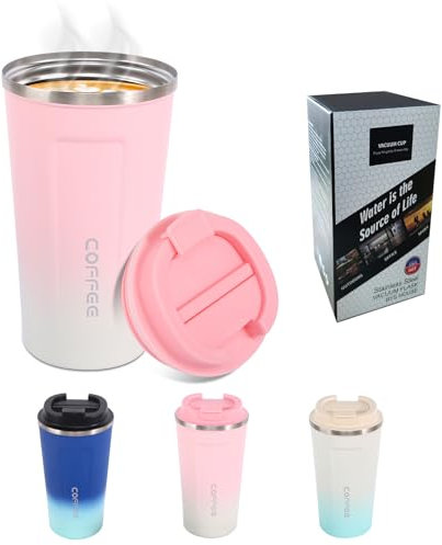 FASBET Water Bottle Flask 500mL Stainless Steel Flask for Hot Drink, Insulated Coffee Mug Travel Mugs for Hot Drinks Warmer Thermal Cup(Pink)