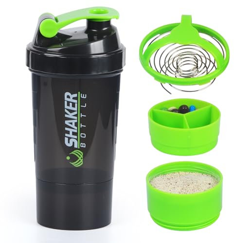 XTKS Shaker à Protéines 500ml (16oz) - Shaker Proteine avec compartiment - Bouteille Mélangeuse Anti-Fuite, Boule Inoxydable - Idéal pour Shakes, Smoothies - Sans BPA,Lave-Vaisselle (vert)