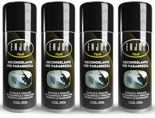 ENJOY TECH Spray Antighiaccio Efficace 4x200ML, Deghiacciante per Auto, Vetri, Parabrezza e Serrature. Scioglie Ghiaccio Rapidamente e Protegge