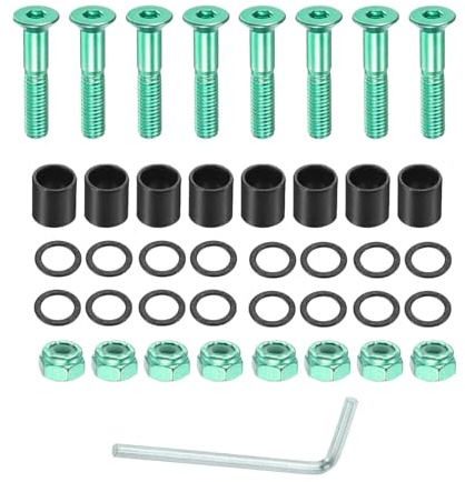 YOKIVE Skateboard Tool Kits, Deck Mounting Screws Axle Nuts Spacers L Spanner, Great for Skateboard Hardware Replace (Green Black)