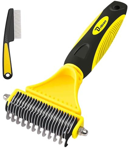 Brillirare 2 Stück Haustierpflege-Rechen, 2-seitige Entfilzende Unterwollebürste, Edelstahlkamm Hundebürste Katzenbürste, Unterwollkamm Entfernt Verfilzungen, Massageffekt & Deckhaarschutz, Fellbürste