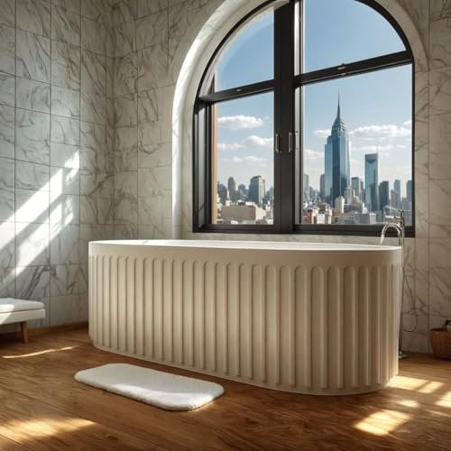 Fino Stone Valencia 1700mm Matt White Freestanding Stone Bathtub – Designer Centrepiece with Superior Heat Retention, Solid Surface for Ultimate Bathing Experience, 205L Capacity & Sleek Finish