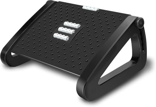 Hmseng Foot Rest Under Desk, Adjustable Height/Angle Ergonomic Foot Stool with Large Roller Massager Function, for Improved Posture/Pressure Relief/Straightening The Hunchback, Home, Office-B