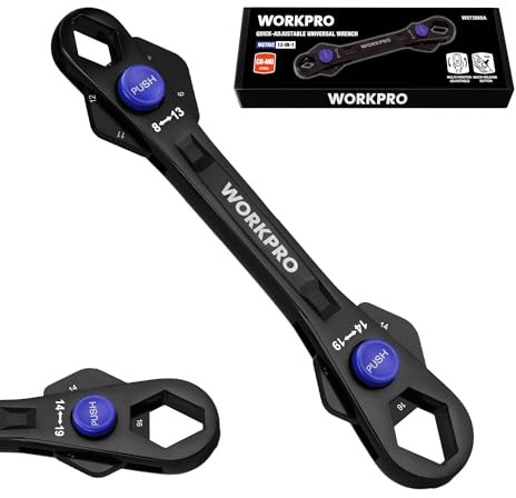 WORKPRO 12-in-1 Universal Wrench, Metric 8-19mm Adjustable Wrench with Heat-Treated Cr-Mo Steel, ASME Standard, Multi-Position Head, Multi-Size Compact Spanner for Mechanics, Cars, and Motorcycles