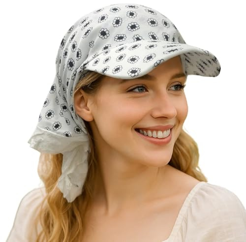 CLAPE Chapeau Soleil Femme Casquette Anti UV Bandana de Baseball Foulard Casquette Visiere Protection Solaire Plage pour l'Extérieur Imprimé Floral White BSAB2552