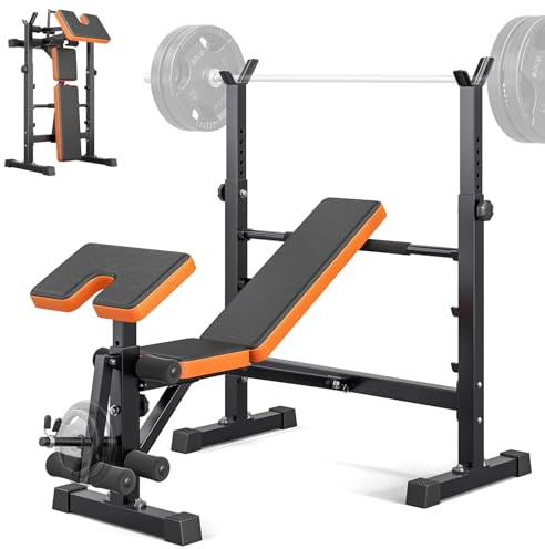YOLEO Banc de Musculation Multifonctionnel Complet 6-en-1, Capacité 250 kg, Banc d'entraînement Réglable et Pliable, Banc d'exercice pour le Corps Entier Inclinable avec Support pour Barre