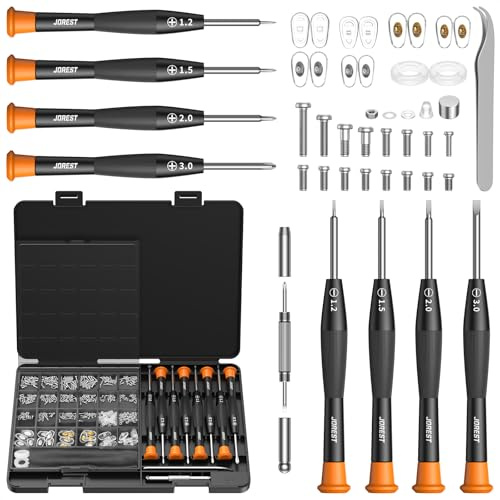 JOREST Brillen Reparatur Werkzeug Kit, Brillenreparaturset mit kleinen Schrauben, Nasenpads, Pinzette, Reinigungstuch und Präzisions Schraubendrehern Geeignet für Brillen, Sonnenbrillen und Rahmenlose