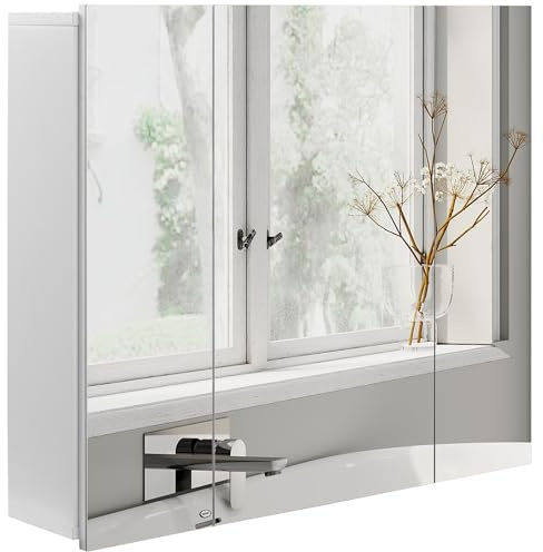 kleankin Bathroom Medicine Cabinet with Mirror Wall Mounted 3 Doors White