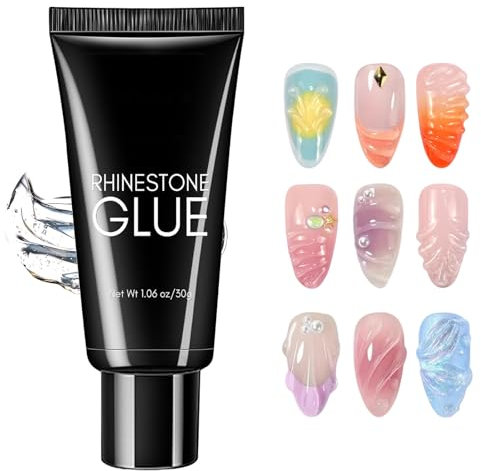 No Wipe 3D Nail Art Sculpture Gel, 30g Professional Nail Rhinestone Glue, Clear Solid Nail Glue Gel, Super Adhesive for Gems, Long Lasting Nail Art Glue for Rhinestones, Crystal Stones, Jewels