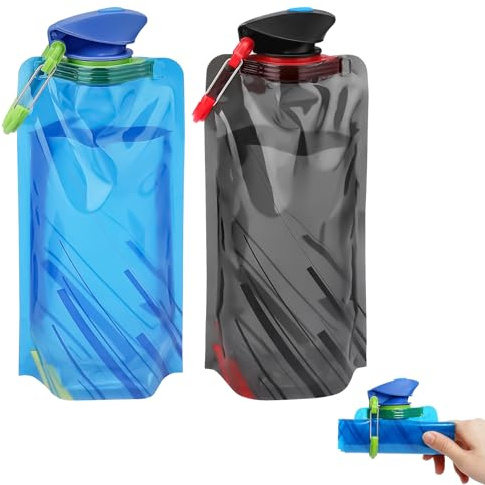 2 bottiglie pieghevoli, 700 ml, riutilizzabili, pieghevoli, con clip, pieghevoli, senza BPA, per festival, escursioni, viaggi e avventure