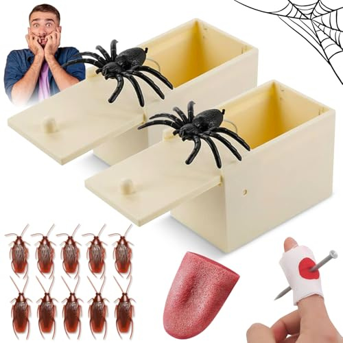 Tccydm 14 Set Araña Broma,Caja de Araña, Spider Prank Scare Box,Spider Prank Box Incluir con Caja Sorpresa Falsa Cucarachas,articulos de Broma para Halloween Fools' Day Fiesta