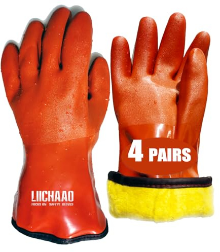 LIICHAAO(4 Pairs Insulated&Waterproof,Chemical & Oil Resistant, Freezer Work,Warm Gloves,Non-Slip,Ultra Flexible (4-Pairs (XL))