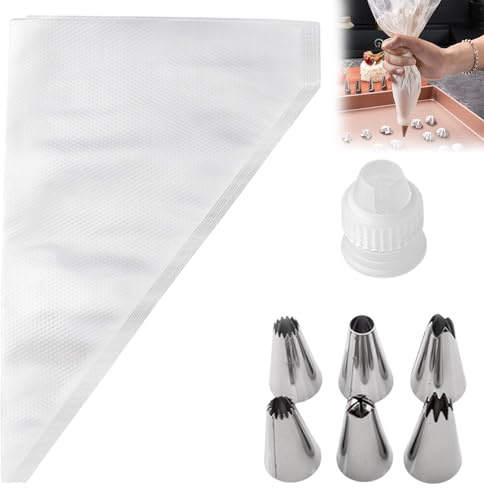 Set di sacchetti per decorare torte, sac à poche e ugelli, set di sac à poche e ugelli, kit di tubazioni per glassa con ugelli riutilizzabili, sac à poche trasparenti per torte e cupcake