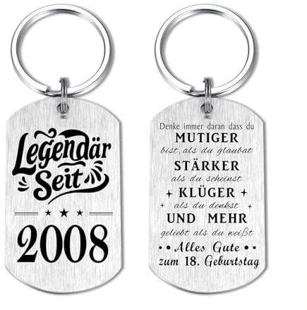 Yobent 18. Geburtstag Geschenk für Männer Jungen – zum 18 Geburtstagsgeschenk Schlüsselanhänger für Sohn Enkel Neffe – Legende seit 2008