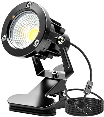 BAIFULAI Faretto LED con morsetto: faretto a morsetto a LED con cavo da 1,8 m, spina e interruttore manuale, lampada esterna impermeabile e impermeabile con morsetto per illuminazione esterna ed