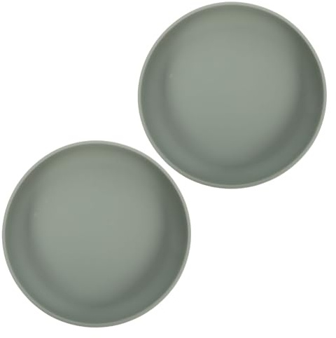 Ipetboom 2 Pièces Assiette Antidéversement Silicone avec Ventouse Plateau Non Glissant pour Seniors et Personnes Handicapées Ergonomique et Stable Lot de Assiettes Vert Gris