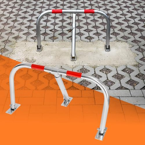 ECD Germany Barrera de Aparcamiento Abatible 84 x 48 cm Bolardo Plegable de Parking con Bandas Señalizadoras Cepo de Garaje de Metal Galvanizado Pilona de Seguridad contra Impactos Poste de Bloqueo
