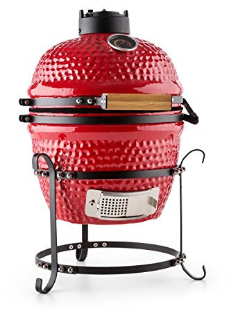 Klarstein Princesize - Kamado-Grill, Keramikgrill, Holzkohlegrill, Smoker, mit Deckel, Keramik, Gute Hitzespeicherung, Innenthermometer, Holzgriff, abnehmbares Gestell, rot