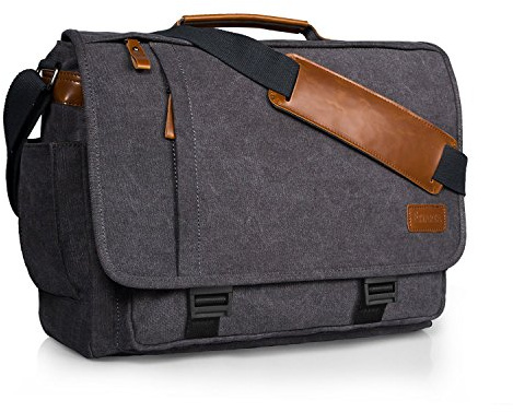 Estarer 15.6-17.3 Inch Laptop Messenger Bag for Work School,Mens Water Resistant Canvas Crossbody Shoulder Bag