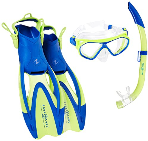 Aquasphere Unisex Jugend Urchin Maske, Schnorchel & Flossen-Set, Hellgrün/Hellblau, Größe L