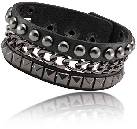 JJDreams Lederarmband Punk Nieten Armband Unisex Gothic Druckknopf Schwarz Rock Armreif Nietenarmband Verstellbare Armreif für Damen Herren