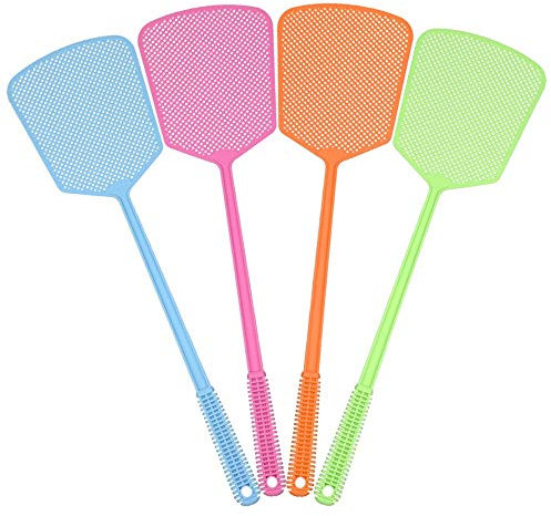 Chelory 4 Pack Fly Swatter, Plastic Fly Swat Insect Wasp Pest Control with Strong Long Handle Heavy Duty Manual Swatters Assorted Colors Multi Pack