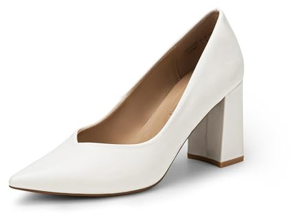 DREAM PAIRS Escarpins Femme Confort à Bout Pointu, Chaussures à Talon Bloc Élégantes pour Travail, Bureau, Mariage ou Soirée – Talon 8,5 cm,Size 39,Blanc/PU,SDPU2229W