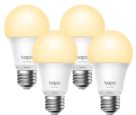 Tapo TP-Link L510E smarte WLAN Glühbirne E27, dimmbar 8.7 W, kein Hub notwendig, kompatibel mit Alexa, Google Assistant, Abläufe und Zeitpläne, Abwesenheitmodus, App (4 pack), Weiss