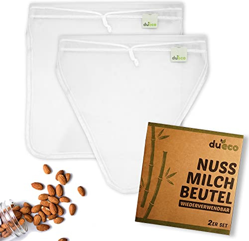DuEco Sacchetto per latte di noce con 2 pezzi per latte di noce biologico e latte vegetale, panno multiuso per formaggio, succo di frutta e verdura fatto in casa, set da 2 pezzi, stampo da 1 V (28 x