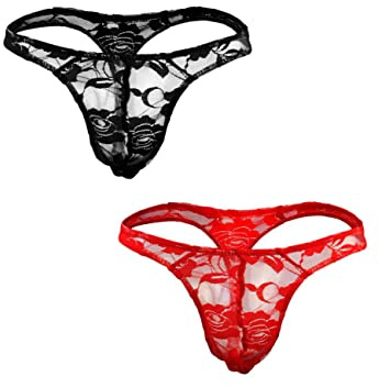 Oludkeph Mens Lace G-Strings Underwear Men's Thongs T-Back Bikini Pouch Briefs Panties Sissy Shorts