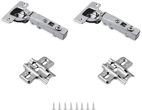 bricoleva.it Kit de 2 bisagras amortiguadas y base ajustable y tornillos - para puertas de armario, cocina, mesitas y cajoneras Cremallera de cierre suave,cierre ralentizado de montaje fácil y rápido