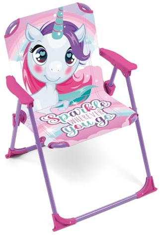 ARDITEX Silla Plegable con Brazos de Unicornio Sparkle - 38x32x53cm - Adecuado para jardín, Camping, Playa o montaña - Ideal para niños y niñas.